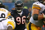 CHICAGO - SEPTEMBER 20: Alex Brown #96 of the Chicago Bears watches a play develop against the Pittsburgh Steelers on September 20, 2009 at Soldier Field in Chicago, Illinois. The Bears defeated the Steelers 17-14. (Photo by Jonathan Daniel/Getty Images)