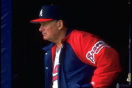 7 Apr 1994: ATLANTA BRAVES MANAGER BOBBY COX IN THE DUGOUT DURING THE BRAVES VERSUS SAN DIEGO PADRES GAME AT JACK MURPHY STADIUM IN SAN DIEGO, CALIFORNIA.