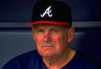 7 APR 1994:  ATLANTA BRAVES MANAGER BOBBY COX IN THE DUGOUT DURING THE BRAVES VERSUS SAN DIEGO PADRES GAME AT JACK MURPHY STADIUM IN SAN DIEGO, CALIFORNIA.  MANDATORY CREDIT:  STEPHEN DUNN/ALLSPORT