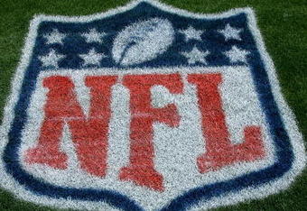 DENVER - SEPTEMBER 20:  A detail of the NFL logo on painted on the sideline grass as the Cleveland Browns face the Denver Broncos during NFL action at Invesco Field at Mile High on September 20, 2009 in Denver, Colorado. The Broncos defeated the Browns 27-6.  (Photo by Doug Pensinger/Getty Images)