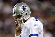 ARLINGTON, TX - SEPTEMBER 20:  Quarterback Tony Romo #9 of the Dallas Cowboys walks off the field during play against the New York Giants at Cowboys Stadium on September 20, 2009 in Arlington, Texas.  (Photo by Ronald Martinez/Getty Images)