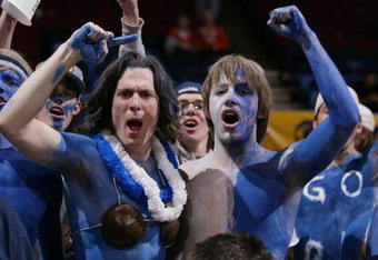 ALBANY, NY - MARCH 28:  Fans of the Butler Bulldogs show their support against the Oklahoma Sooners during the East Regionals of the NCAA Championship on March 28, 2003 at Pepsi Arena in Albany, New York. (Photo by Al Bello/Getty Images)