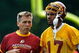 ASHBURN, VA - JULY 30: Washington Redskins Head Coach Jim Zorn (C) talks with quarterback Jason Campbell (#17) during opening day of training camp July 30, 2009 in Ashburn, Virginia. (Photo by Win McNamee/Getty Images)