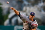 ANAHEIM, CA - JULY 27:  Carl Pavano #44 of the Cleveland Indians pitches against the Los Angeles Angels of Anaheim at Angel Stadium on July 27, 2009 in Anaheim, California.  (Photo by Jeff Gross/Getty Images)
