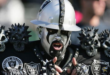 OAKLAND, CA - DECEMBER 19:  A fan of the Oakland Raiders cheers during the game against the Tennessee Titans at Network Associates Coliseum on December 19, 2004 in Oakland, California. (Photo by Jed Jacobsohn/Getty Images)
