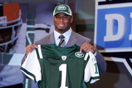NEW YORK - APRIL 26:  Vernon Gholston poses for a photo after being selected as the sixth overall pick by the New York Jets during the 2008 NFL Draft on April 26, 2008 at Radio City Music Hall in New York City.  (Photo by Jim McIsaac/Getty Images)