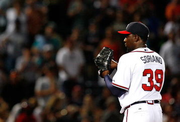 ATLANTA - AUGUST 22:  Closing pitcher Rafael Soriano #39 of the Atlanta Braves pitches in the ninth inning against the Florida Marlins on August 22, 2009 at Turner Field in Atlanta, Georgia.  (Photo by Kevin C. Cox/Getty Images)