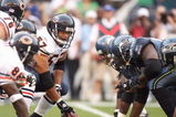 SEATTLE - AUGUST 16:  Center Olin Kreutz #57 of the Chicago Bears gets ready to hike the ball during the game against the Seattle Seahawks at Qwest Field on August 16, 2008 in Seattle, Washington. The Seahawks defeated the Bears 29-26. (Photo by Otto Greule Jr/Getty Images)