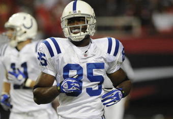 ATLANTA - AUGUST 16: Wide receiver Pierre Garcon #85 of the Indianapolis Colts lines up against the Atlanta Falcons at the Georgia Dome on August 16, 2008 in Atlanta, Georgia.   (Photo by Al Messerschmidt/Getty Images) 