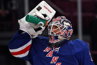 NEW YORK - SEPTEMBER 24: Henrik Lundqvist #30 of the New York Rangers cools off before playing against of the Washington Capitals during their preseason game on September 24, 2009 at Madison Square Garden in New York City. (Photo by Jim McIsaac/Getty Images)