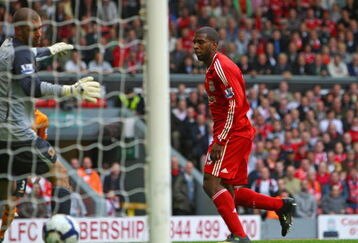 LIVERPOOL, ENGLAND - SEPTEMBER 26:  Ryan Babel of Liverpool scores his team's fifth goal during the Barclays Premier League match between Liverpool and Hull City at Anfield on September 26, 2009 in Liverpool, England. (Photo by Clive Brunskill/Getty Images)