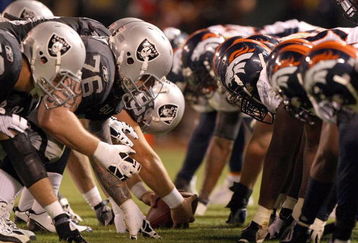 OAKLAND, CA - SEPTEMBER 8:  The Denver Broncos defense line up against the Oakland Raiders offense during the NFL game against the Oakland Raiders on September 8, 2008 at McAfee Coliseum in Oakland, California. The Broncos defeated the Raiders 41-14. (Photo by Jed Jacobsohn/Getty Images)
