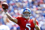 LAWRENCE, KS - SEPTEMBER 26:  Quarterback Todd Reesing #5 of the Kansas Jayhawks passes during the game against the Southern Mississippi Golden Eagles on September 26, 2009 at Memorial Stadium in Lawrence, Kansas.  (Photo by Jamie Squire/Getty Images)