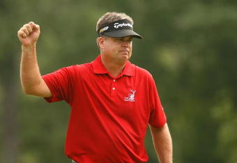 ATLANTA - SEPTEMBER 26:  Kenny Perry celebrates after a birdie putt on the 12th hole during the third round of THE TOUR Championship presented by Coca-Cola, the final event of the PGA TOUR Playoffs for the FedEx Cup, at East Lake Golf Club on September 26, 2009 in Atlanta, Georgia.  (Photo by Scott Halleran/Getty Images)