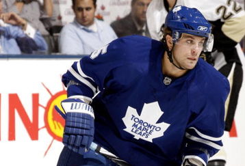 TORONTO - SEPTEMBER 22:  Viktor Stahlberg #45 of the Toronto Maple Leafs skates against the Pittsburgh Penguins during a pre-season  NHL game at the Air Canada Centre on September 22, 2009 in Toronto, Ontario, Canada .  (Photo by Abelimages/Getty Images) 
