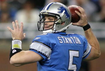 DETROIT - NOVEMBER 23:  Quarterback Drew Stanton #5 of the Detroit Lions drops back to pass against the Tampa Bay Buccaneers during the NFL game at Ford Field on November 23, 2008 in Detroit, Michigan.  The Buccaneers defeated the Lions 38-20.  (Photo by Christian Petersen/Getty Images)
