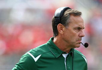 MADISON, WI - SEPTEMBER 26:  Head coach Mark Dantonio of the Michigan State Spartans watches as his team takes on the Wisconsin Badgers on September 26, 2009 at Camp Randall Stadium in Madison, Wisconsin. (Photo by Jonathan Daniel/Getty Images)
