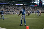 DETROIT, MI - SEPTEMBER 27: Wide receiver Bryant Johnson #80 of the Detroit Lions celebrates after scoring a touchdown in the first quarter against the Washington Redskins at Ford Field on September 27, 2009 in Detroit, Michigan. (Photo by Scott Boehm/Getty Images)