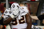 DETROIT, MI - SEPTEMBER 27: Defensive tackle Albert Haynesworth #92 of the Washington Redskins sits on a cart as he is taken off the field after an injury in the first half against the Detroit Lions at Ford Field on September 27, 2009 in Detroit, Michigan. (Photo by Scott Boehm/Getty Images)