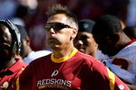 LANDOVER, MD - SEPTEMBER 20:  Head coach Jim Zorn of the Washington Redskins exhales as his team runs out the clock against the St. Louis Rams during their game on September 20, 2009 at FedEx Field in Landover, Maryland.  The Redskins defeated the Rams by a score of 9-7.  (Photo by Win McNamee/Getty Images)