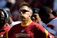 LANDOVER, MD - SEPTEMBER 20:  Head coach Jim Zorn of the Washington Redskins exhales as his team runs out the clock against the St. Louis Rams during their game on September 20, 2009 at FedEx Field in Landover, Maryland.  The Redskins defeated the Rams by a score of 9-7.  (Photo by Win McNamee/Getty Images)
