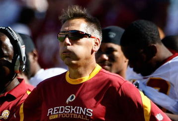 LANDOVER, MD - SEPTEMBER 20:  Head coach Jim Zorn of the Washington Redskins exhales as his team runs out the clock against the St. Louis Rams during their game on September 20, 2009 at FedEx Field in Landover, Maryland.  The Redskins defeated the Rams by a score of 9-7.  (Photo by Win McNamee/Getty Images)