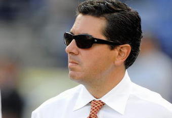 BALTIMORE, MD - AUGUST 13:  Dan Snyder, owner of the Washington Redskins, during warm ups of a NFL preseason football game against the Baltimore Ravens on August 13, 2009 at M & T Bank Stadium in Baltimore, Maryland.   (Photo by Mitchell Layton/Getty Images)