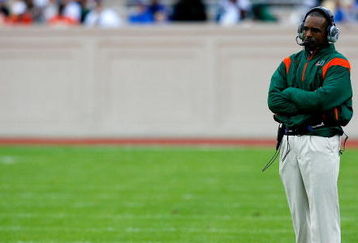 DURHAM, NC - OCTOBER 18:  Head coach Randy Shannon of the Miami Hurricanes looks on against the Duke Blue Devils during the game at Wallace Wade Stadium on October 18, 2008 in Durham, North Carolina.  (Photo by Kevin C. Cox/Getty Images)