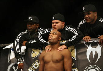 CHICAGO- OCTOBER 25:  Anderson Silva prepares before the Middleweight Title Bout at UFC's Ultimate Fight Night at Allstate Arena on October 25, 2008 in Chicago, Illinois. (Photo by Tasos Katopodis/Getty Images)