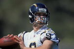 4 May 2001:  Drew Brees #9 pulls back to throw the ball during the San Diego Chargers Mini Camp at Murphy Canyon in San Diego, California.Mandatory Credit: Todd Warshaw  /Allsport