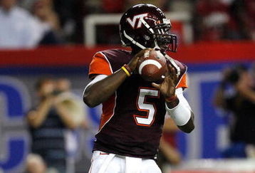 ATLANTA - SEPTEMBER 05:  Quarterback Tyrod Taylor #5 of the Virginia Tech Hokies against the Alabama Crimson Tide during the Chick-fil-A Kickoff Game at Georgia Dome on September 5, 2009 in Atlanta, Georgia.  (Photo by Kevin C. Cox/Getty Images)