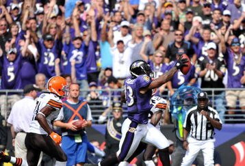 BALTIMORE - SEPTEMBER 27:  Willis McGahee #23 of the Baltimore Ravens runs the ball in for a touchdown against the Cleveland Browns at M&T Bank Stadium on September 27, 2009 in Baltimore, Maryland. The Ravens defeated the Browns 34-3. (Photo by Larry French/Getty Images)