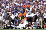 BALTIMORE - SEPTEMBER 27:  Brendon Ayanbadejo #51 of the Baltimore Ravens helps make a tackle against the Cleveland Browns at M&T Bank Stadium on September 27, 2009 in Baltimore, Maryland. The Ravens defeated the Browns 34-3. (Photo by Larry French/Getty Images)
