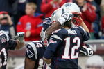 FOXBORO, MA - SEPTEMBER 27:  Tom Brady #12 of the New England Patriots celebrates the touchdown with Chris Baker #86 after Brady threw a pass to Baker for the touchdown in the fourth quarter the Atlanta Falcons on September 27, 2009 at Gillette Stadium in Foxboro, Massachusetts. The Patriots defeated the Falcons 26-10.  (Photo by Elsa/Getty Images)
