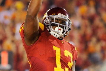 LOS ANGELES, CA - SEPTEMBER 26:  Stafon Johnson#13 of the USC Trojans celebrates his touchdown against the Washington State Cougars during the fourth quarter of the college football game at the Los Angeles Memorial Coliseum on September 26, 2009 in Los Angeles, California.  (Photo by Kevork Djansezian/Getty Images)