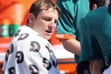 SAN DIEGO, CA - SEPTEMBER 27:  Quarterback Chad Pennington #10 of the Miami Dolphins sits on the bench after a shoulder injury against the San Diego Chargers at Qualcomm Stadium on September 27, 2009 in San Diego, California. Pennington did not return to the game. (Photo by Donald Miralle/Getty Images)