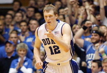 DURHAM, NC - MARCH 03:  Kyle Singler #12 of the Duke Blue Devils runs downcourt against the Florida State Seminoles during the game on March 3, 2009 at Cameron Indoor Stadium in Durham, North Carolina.  (Photo by Kevin C. Cox/Getty Images)
