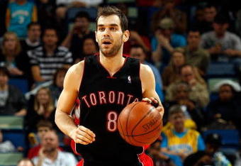 NEW ORLEANS - FEBRUARY 06:  Jose Calderon #8 of the Toronto Raptors dribbles during the game against the New Orleans Hornets on February 6, 2009 in New Orleans, Louisiana.  NOTE TO USER: User expressly acknowledges and agrees that, by downloading and/or using this Photograph, user is consenting to the terms and conditions of the Getty Images License Agreement.  (Photo by Chris Graythen/Getty Images)