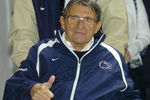 STATE COLLEGE, PA ? NOVEMBER 18:  Penn State head coach Joe Paterno gives the thumbs up as he arrives at the press elevator before the start of Penn State's game against Michigan State November 18, 2006 in State College, Pennsylvania. Paterno arrived for his first game back since being injured during a game in Wisconsin two weeks ago.  (Photo by Steve Manuel-Pool/Getty Images)