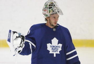 MISSISSAUGA, CANADA - AUGUST 26:  Goaltender Jonas Gustavsson #50 of the Toronto Maple Leafs looks on during the Upper Deck NHL Rookie Debut on August 26, 2009 at the Hershey Centre in Mississauga, Ontario.  (Photo By Dave Sandford/Getty Images)