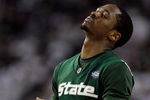 DETROIT - APRIL 06:  Kalin Lucas #1 of the Michigan State Spartans reacts in the second half against the North Carolina Tar Heels during the 2009 NCAA Division I Men's Basketball National Championship game at Ford Field on April 6, 2009 in Detroit, Michigan.  (Photo by Andy Lyons/Getty Images)