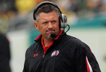 EUGENE, OR - SEPTEMBER 19:  Head coach Kyle Whittingham of the Utah Utes works the sidelines in the second quarter of the game against the Oregon Ducks at Autzen Stadium on September 19, 2009 in Eugene, Oregon. Oregon won the game 31-24. (Photo by Steve Dykes/Getty Images)