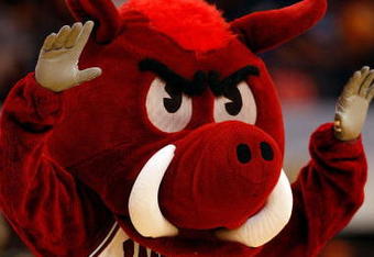 TAMPA, FL - MARCH 12:  The Mascot of the Arkansas Razorbacks cheers during the game against the Florida Gators during the first round of the SEC Men's Basketball Tournament on March 12, 2009 at The St. Pete Times Forum in Tampa, Florida.  (Photo by Chris Graythen/Getty Images)