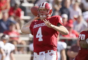 BLOOMINGTON, IN - NOVEMBER 01:  Quarterback Ben Chappell #4 of the Indiana Hooisers passes the ball downfield during the game against the Central Michigan Chippewas at Memorial Stadium on November 1, 2008 in Bloomington, Indiana.  (Photo by Andy Lyons/Getty Images)