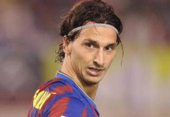 SANTANDER, SPAIN - SEPTEMBER 22:  Zlatan Ibrahimovic of Barcelona is shown during the La Liga match between Racing Santander and Barcelona at El Sardinero stadium on September 22, 2009 in Santander, Spain.  (Photo by Denis Doyle/Getty Images)