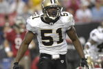 TAMPA, FL - NOVEMBER 30: Linebacker Jonathan Vilma #51 of the New Orleans Saints yells during play against the Tampa Bay Buccaneers at Raymond James Stadium on November 30, 2008 in Tampa, Florida.  (Photo by Al Messerschmidt/Getty Images) 