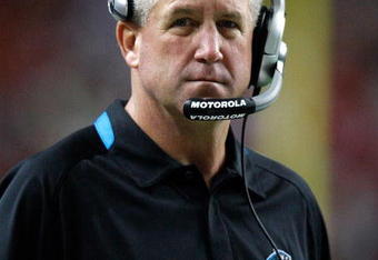 ATLANTA - SEPTEMBER 20:  Head coach John Fox of the Carolina Panthers against the Atlanta Thrashers at Georgia Dome on September 20, 2009 in Atlanta, Georgia.  (Photo by Kevin C. Cox/Getty Images)