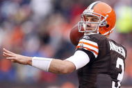 CLEVELAND - NOVEMBER 30:  Derek Anderson #3 of the Cleveland Browns throws a first quarter pass while playing the of the Indianapolis Colts on November 30, 2008 at Cleveland Browns Stadium in Cleveland, Ohio. Indianapolis won the game 10-6.  (Photo by Gregory Shamus/Getty Images)