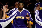 ORLANDO, FL - JUNE 14:  Andrew Bynum #17 of the Los Angeles Lakers is introduced before the game against the Orlando Magic in Game Five of the 2009 NBA Finals on June 14, 2009 at Amway Arena in Orlando, Florida.  The Lakers won 99-86.  NOTE TO USER:  User expressly acknowledges and agrees that, by downloading and or using this photograph, User is consenting to the terms and conditions of the Getty Images License Agreement.  (Photo by Chris Graythen/Getty Images)