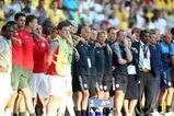 GOTHENBURG, SWEDEN - JUNE 26:  Manager of England Stuart Pearce (C) lines up with team members during the Penalty shoot out during the UEFA U21 European Championships Semi-Final match between England and Sweden at the Gamia Ullevi on June 26, 2009 in Gothenburg, Sweden.  (Photo by Phil Cole/Getty Images)